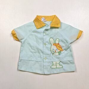 Vintage Mayfair Shirt Baby Boys Sz 3-6m Blue Bunny Spring Easter Button Down